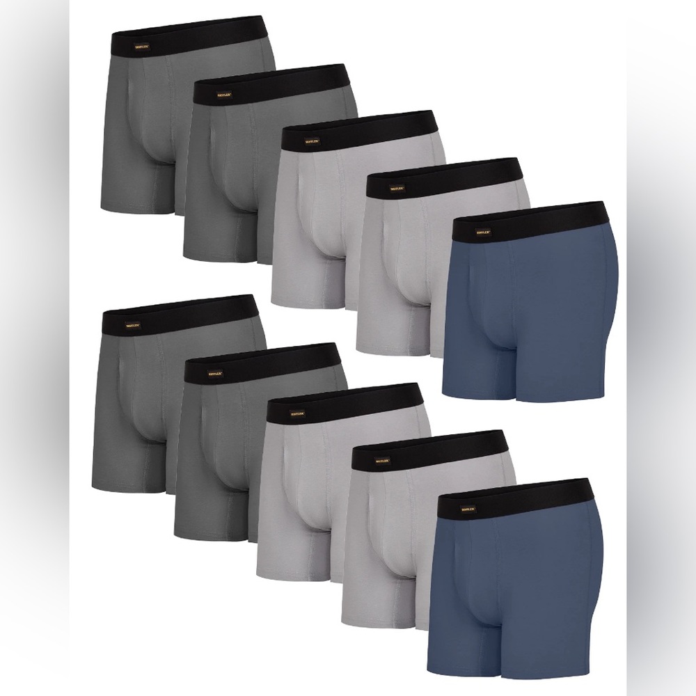 Rustler Everyday Comfort Boxer Briefs Men, Large, Charcoal/Grey/Indigo, 10-Pack